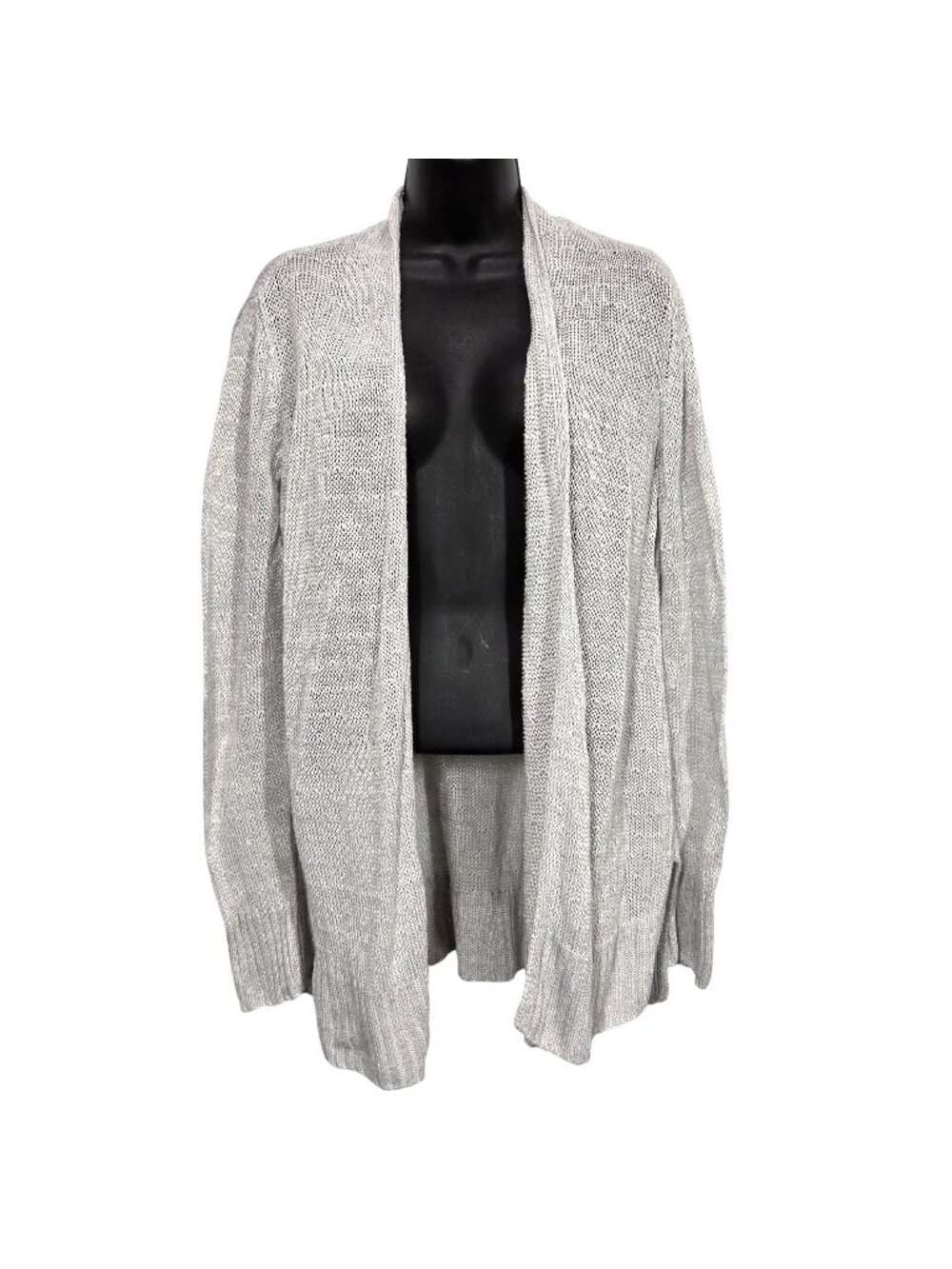 Eileen Fisher Cardigan Medium Light Gray Linen Open Front Beachy Quiet Luxury